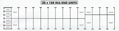 mini storage buildings 30 x 150 with 6 end units