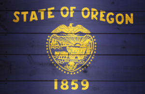 Oregon state flag backdrop for Simpson Steel Building Company 