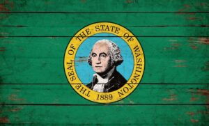 Washington state flag background for Simpson Steel Building project