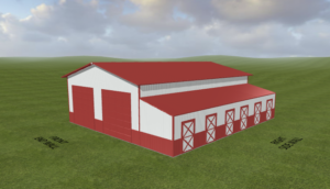 A 3D graphic of a steel building for a Kansas property.