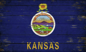 A wood panel depiction of the Kansas state flag.