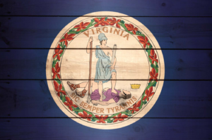 A wood panel depiction of the Virginia state flag.