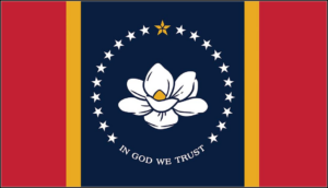 Mississippi state flag with magnolia and In God We Trust 